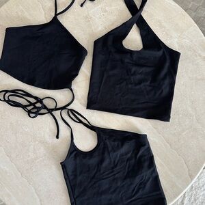 Abercrombie & Fitch 3-Pack Going Out Tops Black Crop Tops Set - size XXS